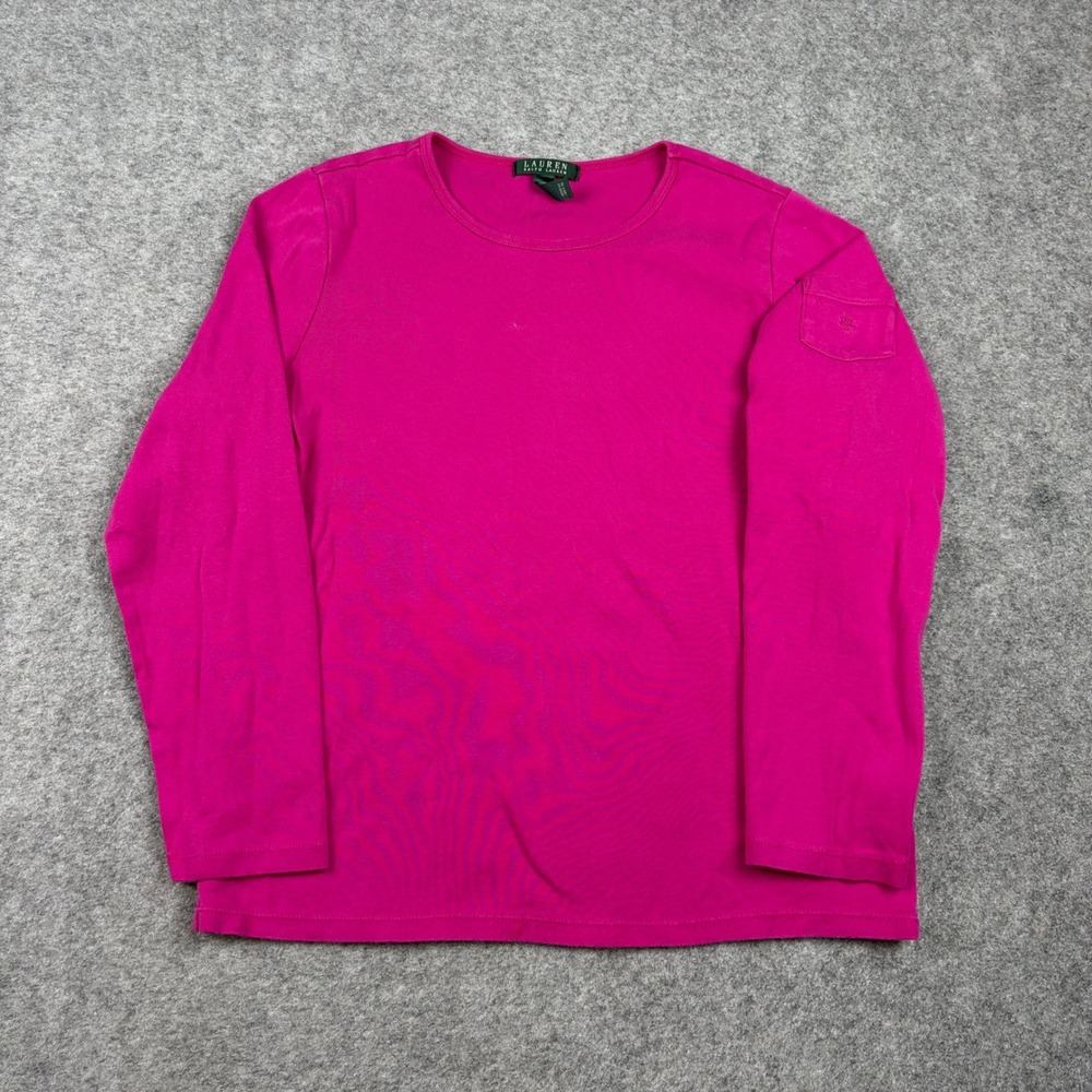 Lauren Ralph Lauren T-Shirt Womens XL Pink Long Sleeve Preppy Babydoll Cotton